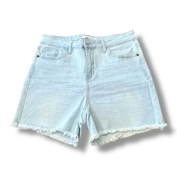 Judy Blue High Waist Bleach Cut Denim Shorts Raw Hem JB150073 Women’s Size L - Picture 1 of 11